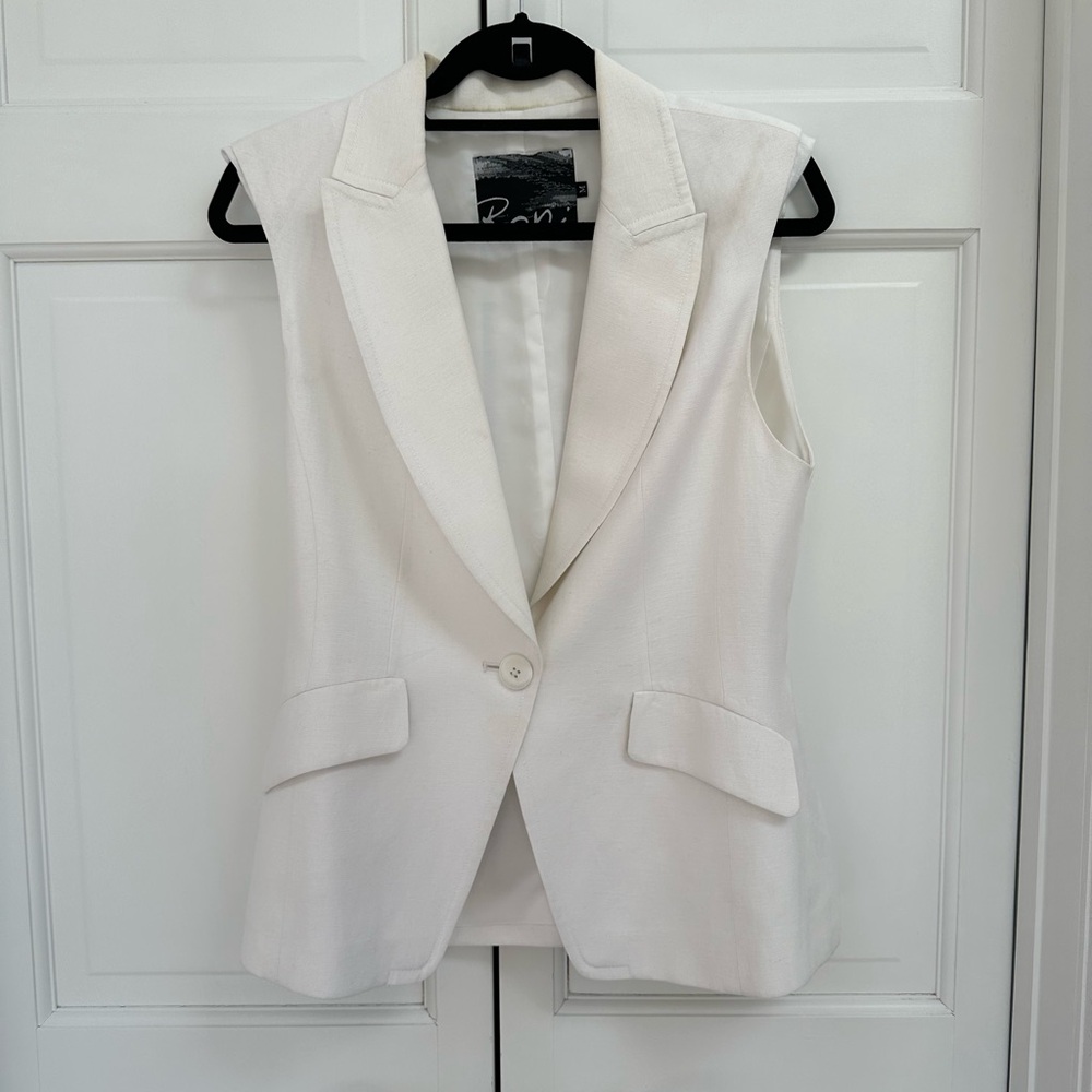 White Linen Vest with Shoulder Pads